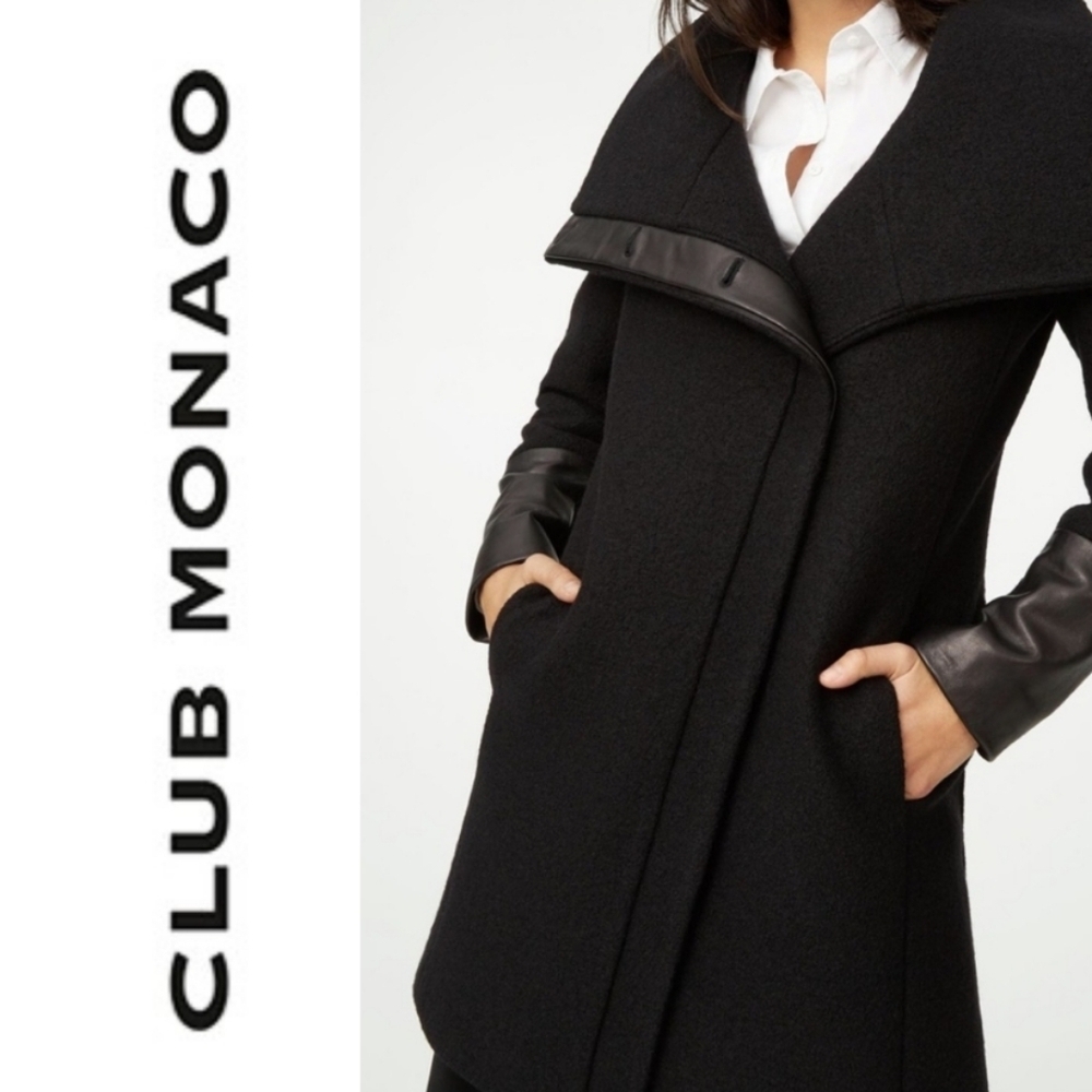 Club Monaco Eldise Italian Wool / Lamb Leather trim Coat